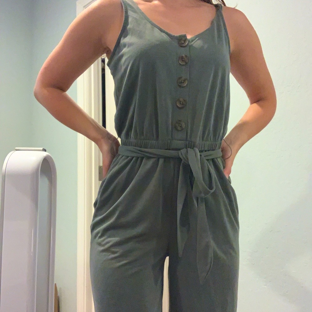 LOFT Green Button Jumpsuit
